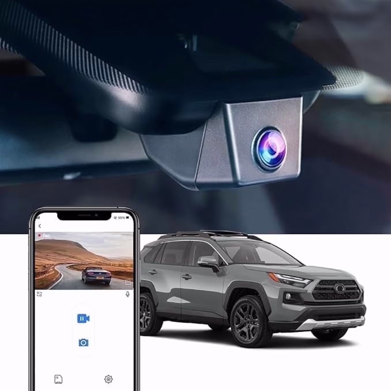 Fitcamx 4K Dash Cam Suitable for Toyota RAV4 2022 - 2024 LE Limited SE Adventure XLE Premium XSE (Model B) with Vent Hole, OEM Look, Plug & Play, 64GB