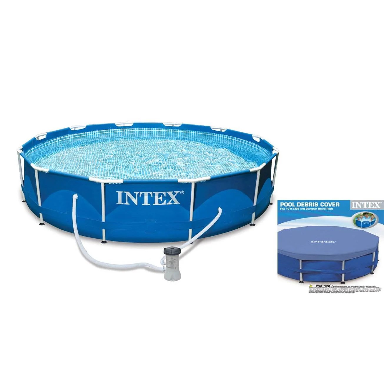 Intex Metal Frame 10' x 30" Outdoor Swimming Pool with Filter Pump & Cover Metal frame pools Round