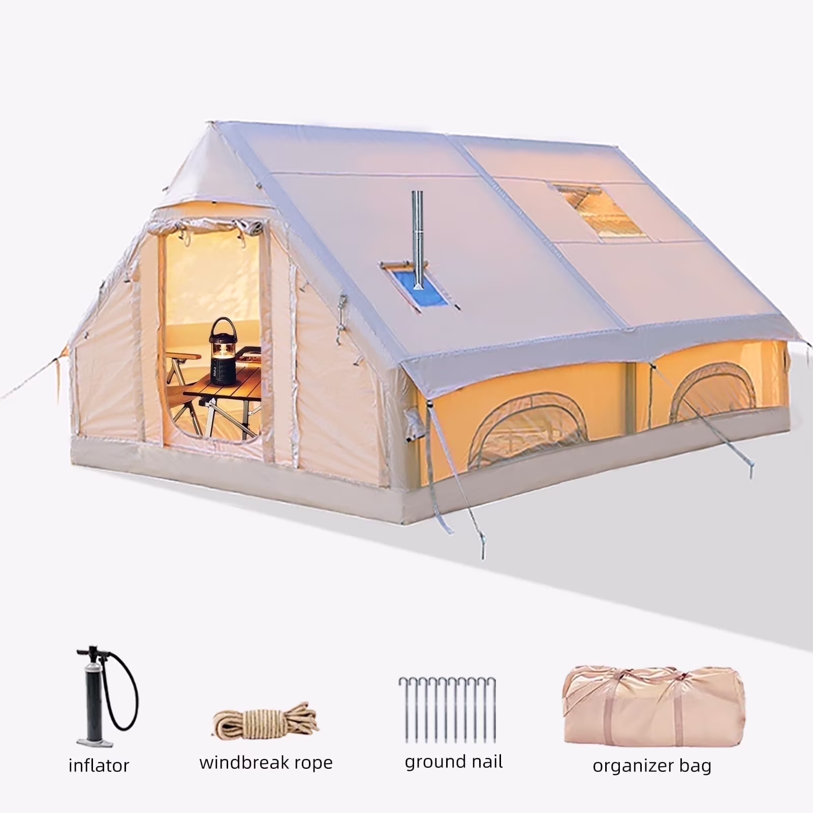 SENLEETO 8-10 People Glamping Inflatable Tents , 129 ft² Large Blow Up  Tent with Hand Pump,  420D Oxford Fabric Camping Tent, Easy Setup Air Tent for Outdoor&Travel