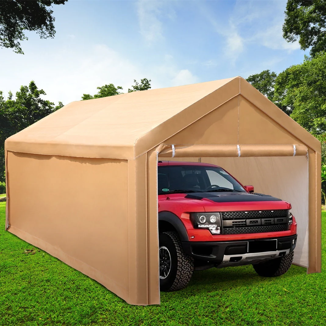 Sophia & William 10' x 20' Galvanized Steel Carport Heavy Duty Awning Car Canopy Tent with Side Walls, Beige