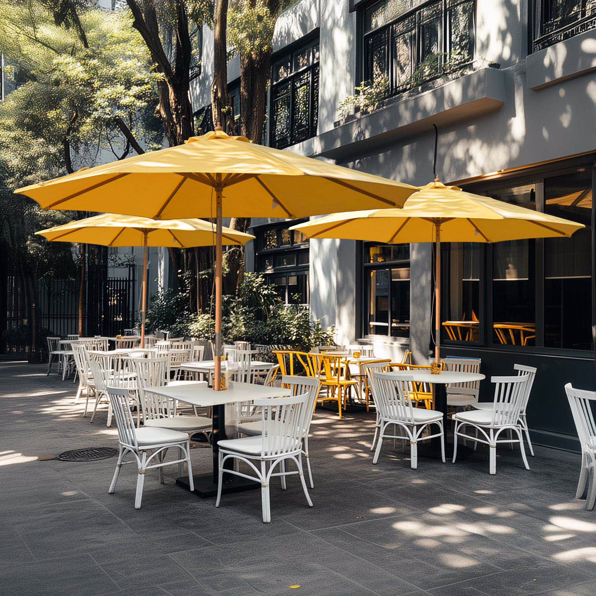 LAGarden 9Ft Patio BOHO Market Patio Umbrella 260GSM Acrylic Fabric 5-Year-Non-Fading Resort Outdoor Market Buttercup Yellow