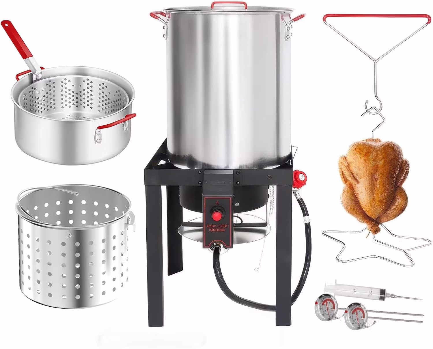 MY.30QT Turkey Fryer & 10QT Fish Fryer Combo Kit with CSA Approved 50,000BTU Burner with Auto Ignition System and 10PSI Regulator