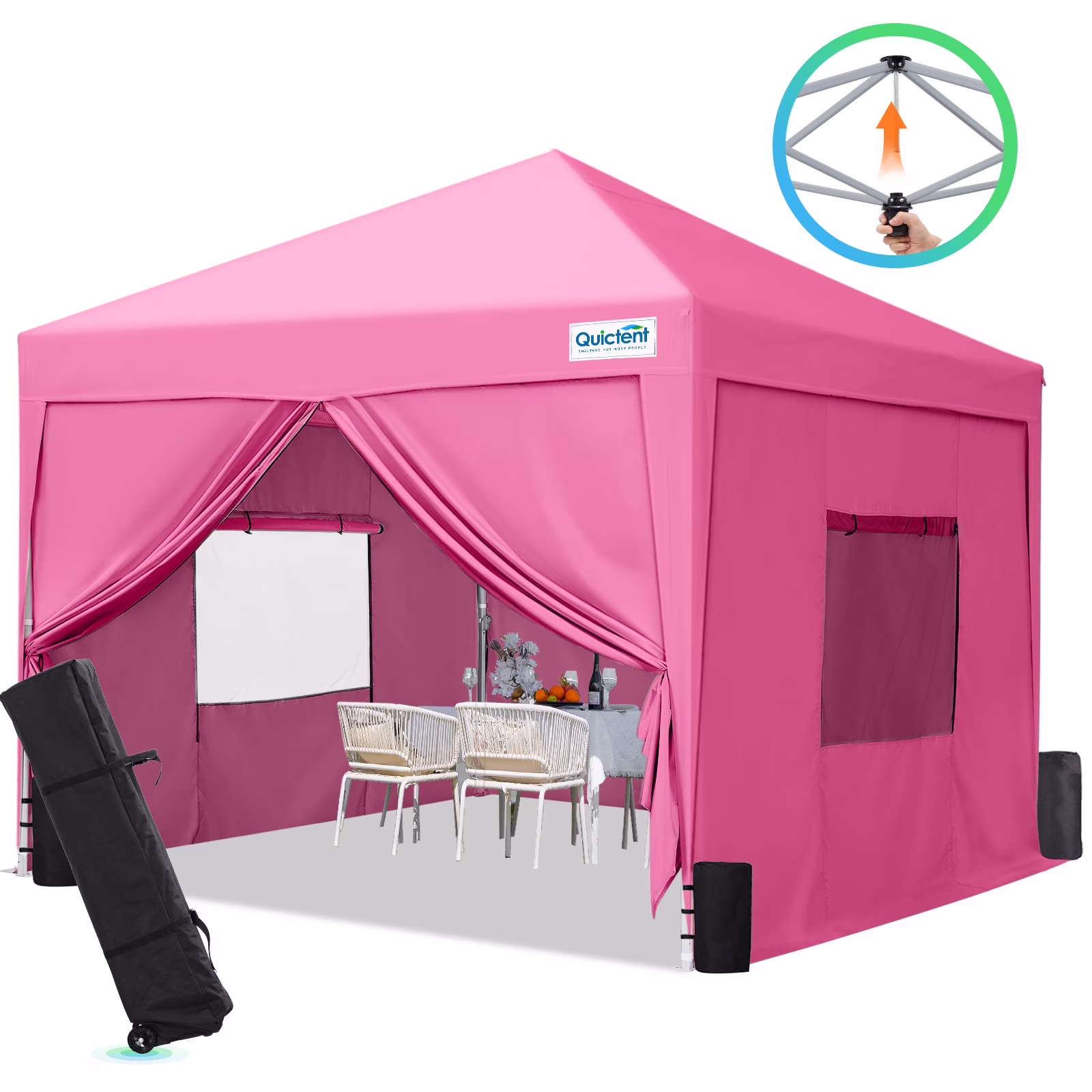 Quictent Privacy 8'x8��Pop up Canopy Tent with Sidewalls Enclosed Instant Gazebo Shelter Waterproof (Pink)