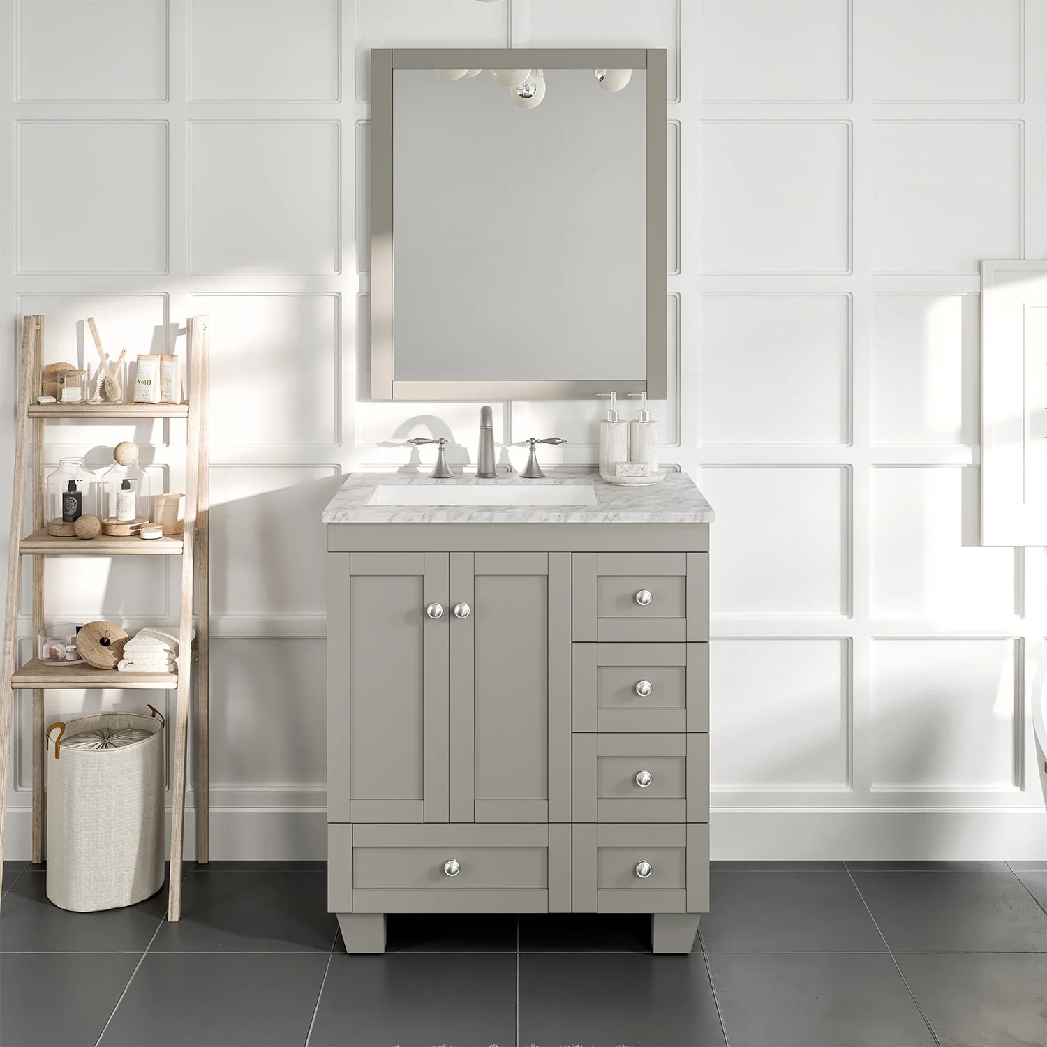 Eviva Bathroom Vanity Acclaim C. 30" Transitional Gray with White Carrara Marble Counter-Top