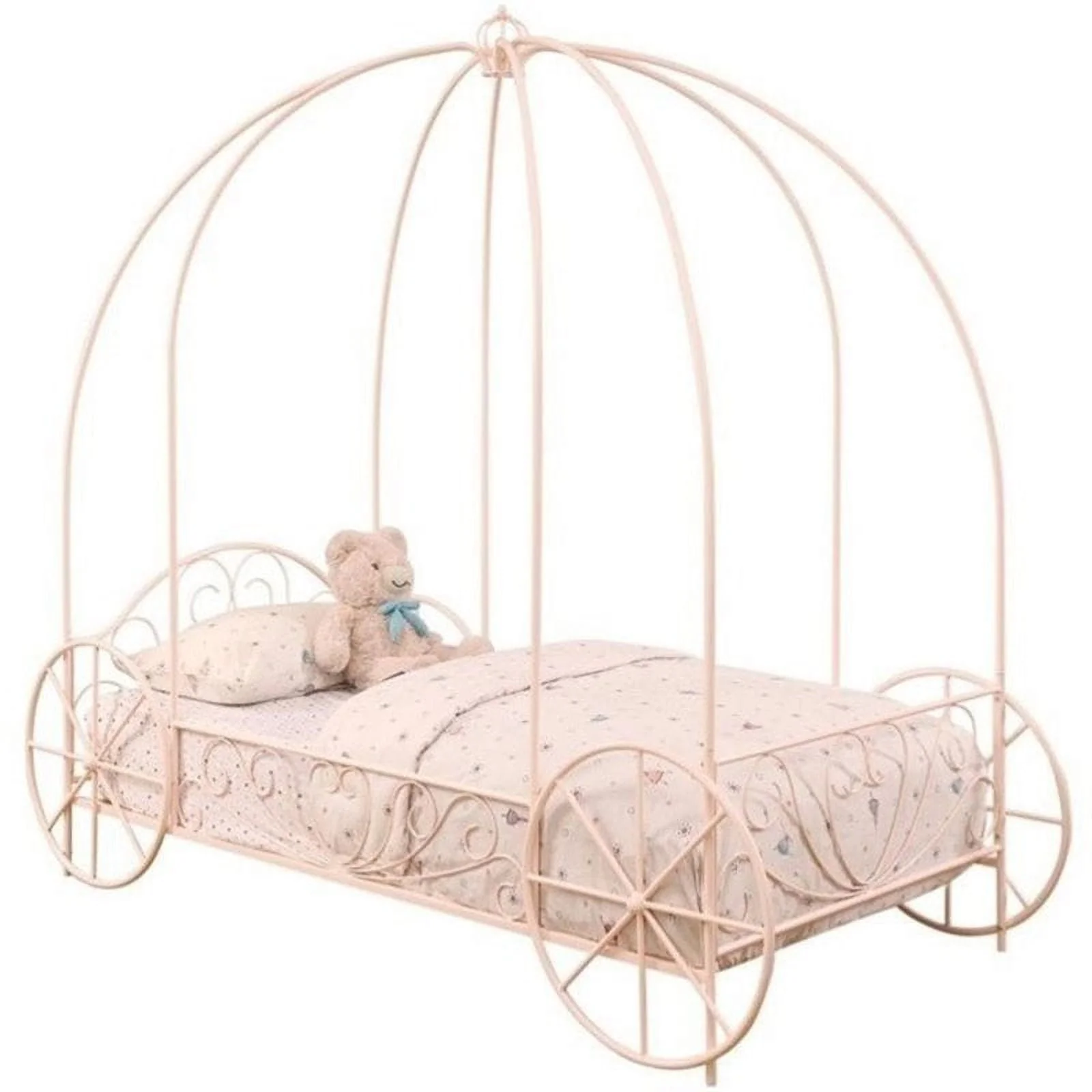 Kingfisher Lane Twin Metal Canopy Kids Bed in Powder Pink