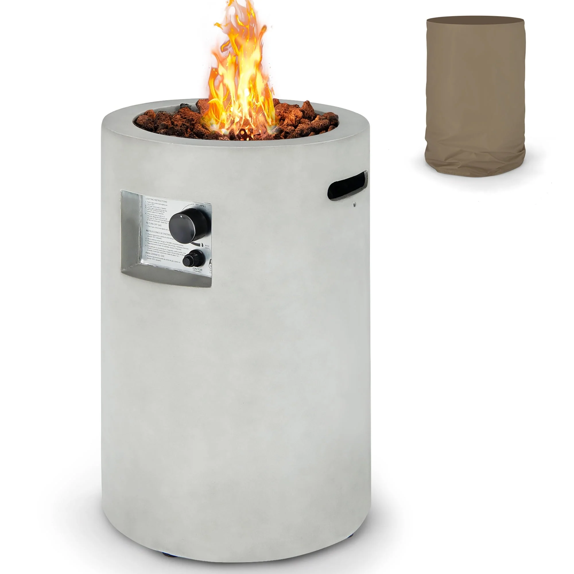 Costway 16'' Round Outdoor Propane Fire Pit w/Lava Rocks Waterproof Cover 30000 BTU Gray