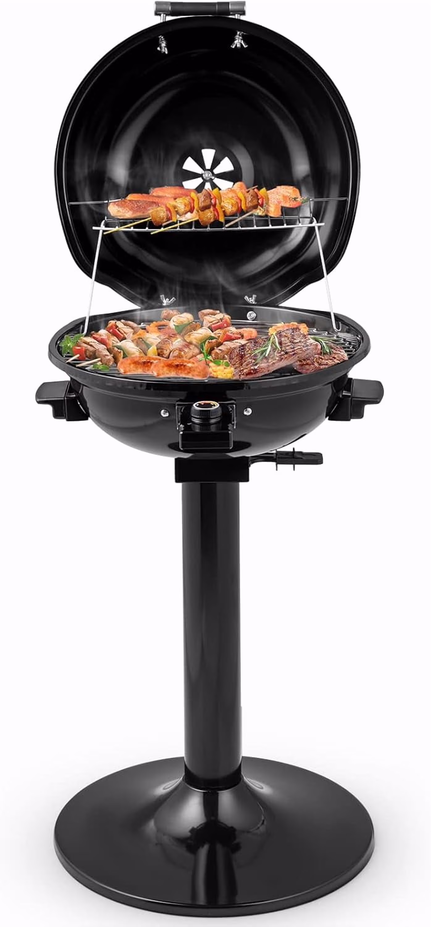 JWRWEF 1600W Electric Grill Outdoor, Portable BBQ Grill with Warming Tray, Removable Non-Stick Grill Rack, Adjustable Temperature& Oil Drip Tray for Patio, Camping, Picnic (Balck)