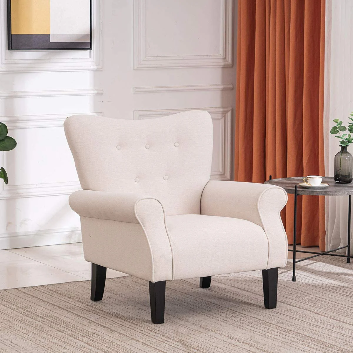 Richryce MidCentury Accent Chair with Arm ,High Back Armchair Beige,Beige