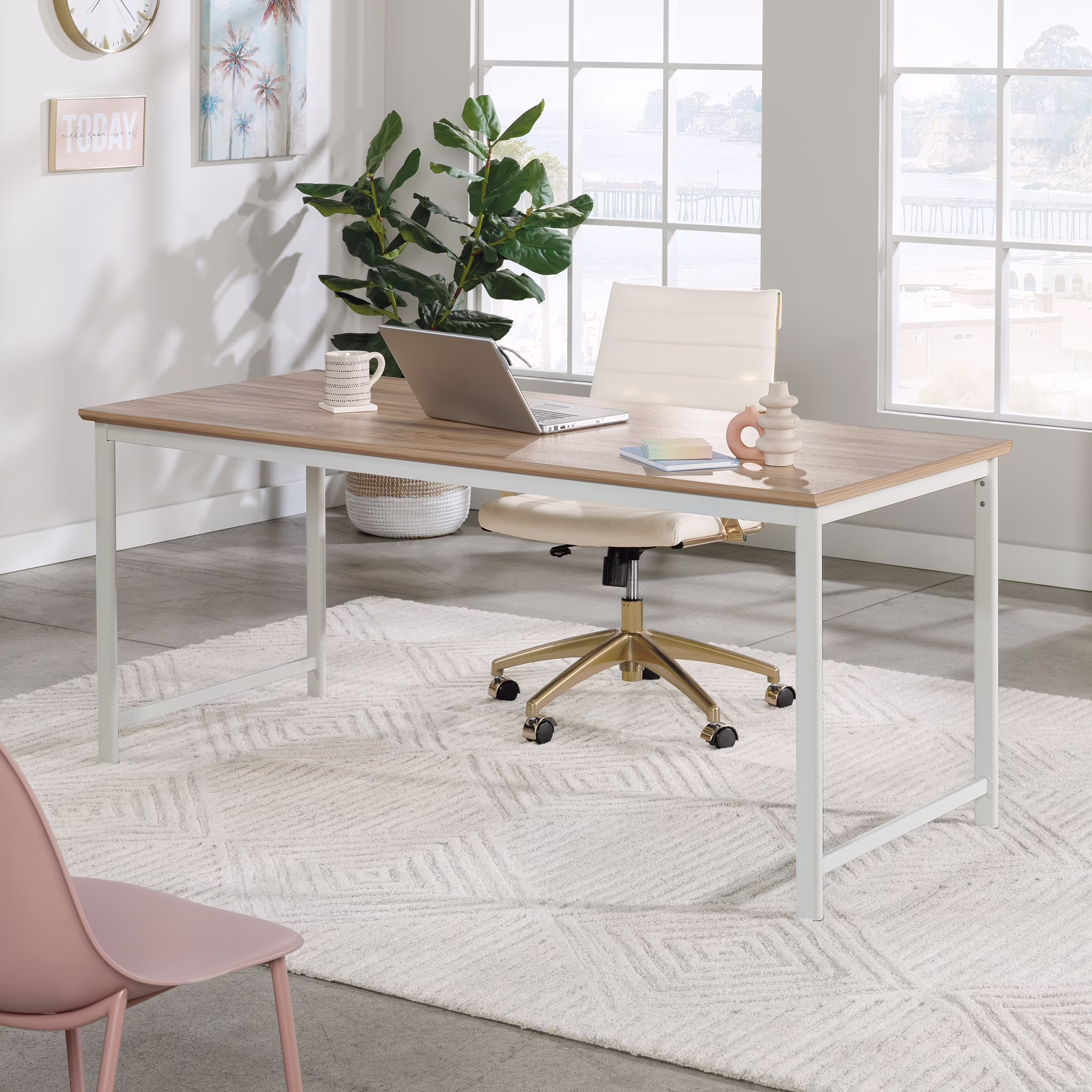 Sauder Bergen Circle Table Desk, Kiln Acacia Finish