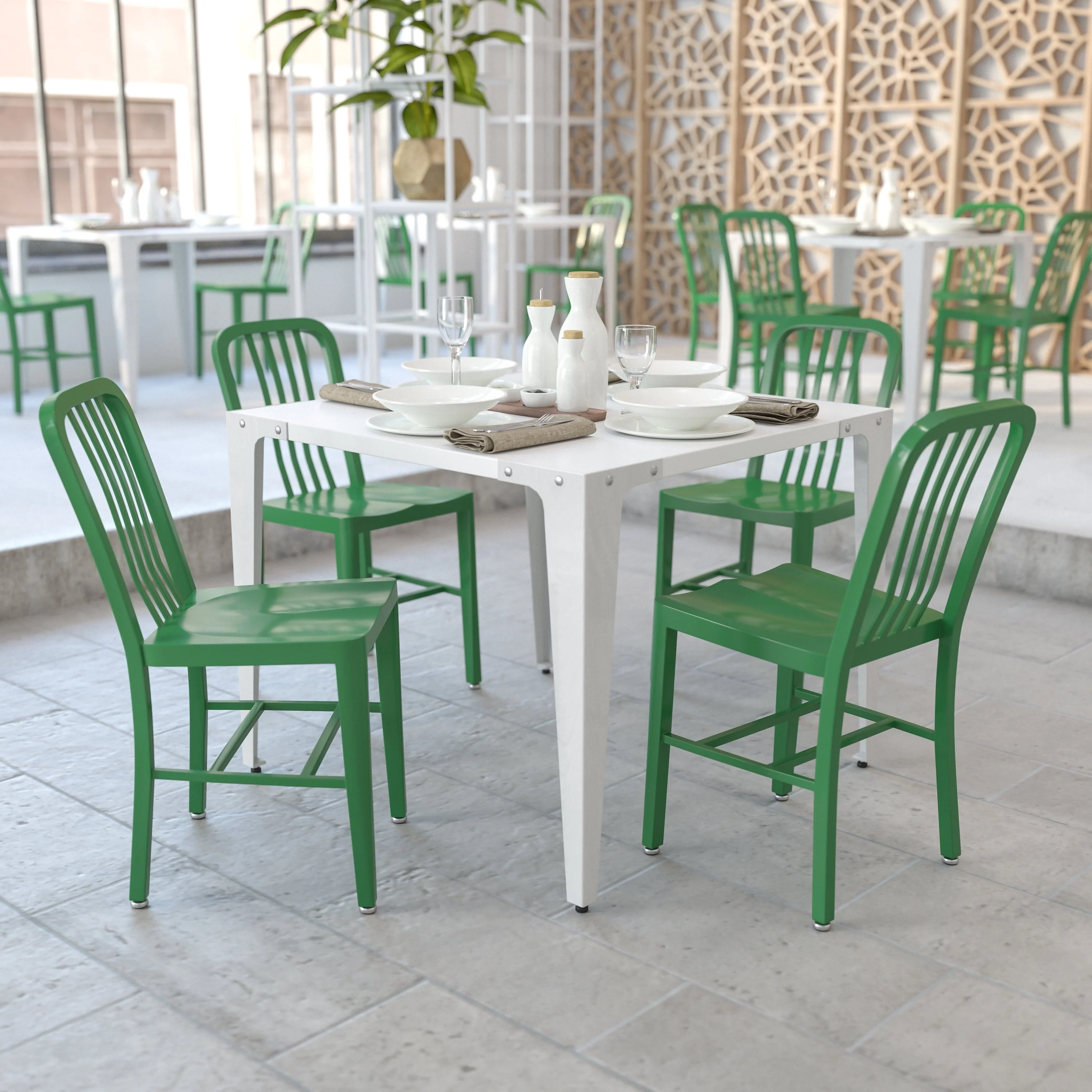 BizChair Commercial Grade 2 Pack Green Metal Indoor-Outdoor Chair