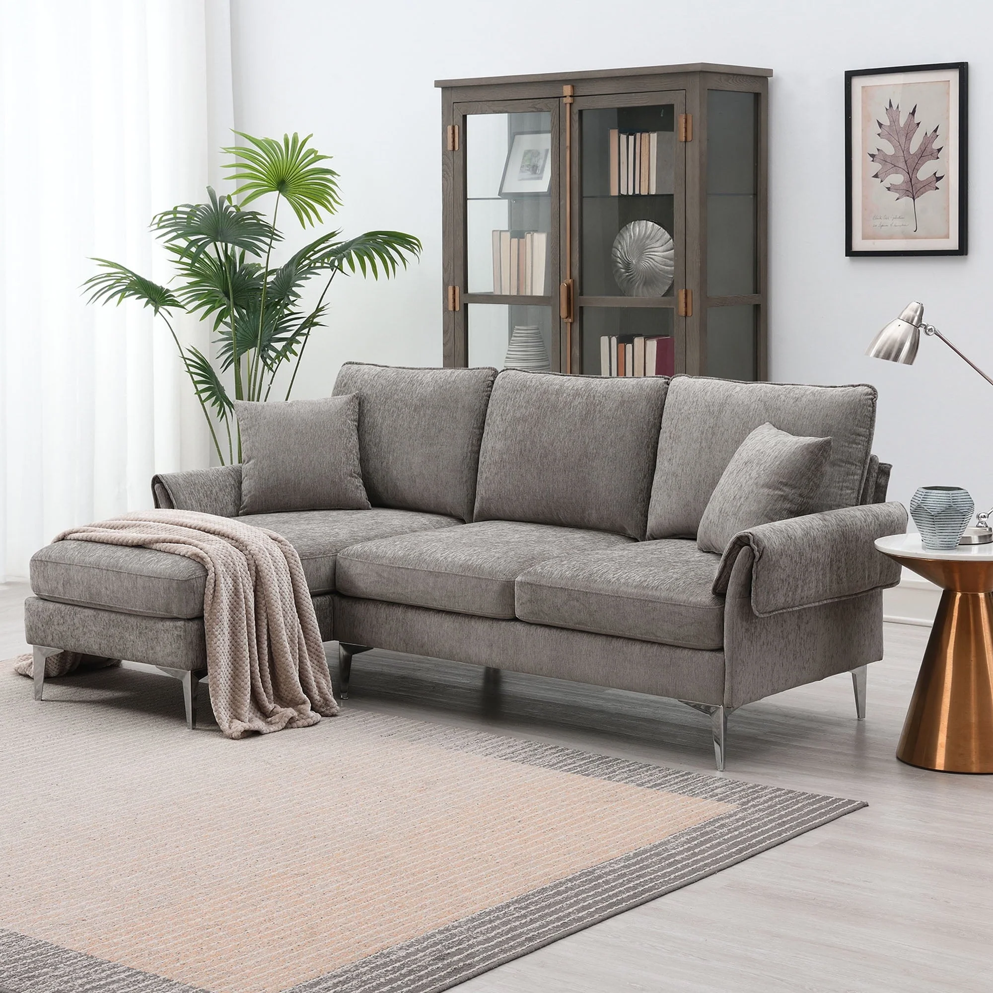 Churanty L Shaped Sofa for Small Spaces Convertible Sectional Sofa with Reversible Chaise Lounge,Grey