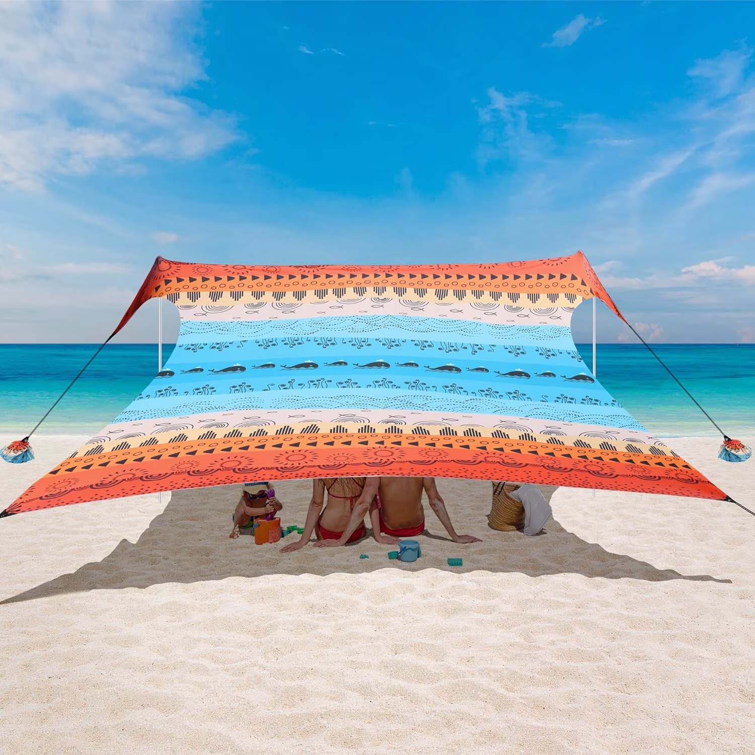Beach Tent, UPF 50+ Beach Canopy Sun Shade, Portable 10��10 FT Large Pop-Up Beach Tent Sun Shelter with Sand Anchors, Ground Pegs, Easy Setup for Beach, Camping, Park, and Backyard Fun