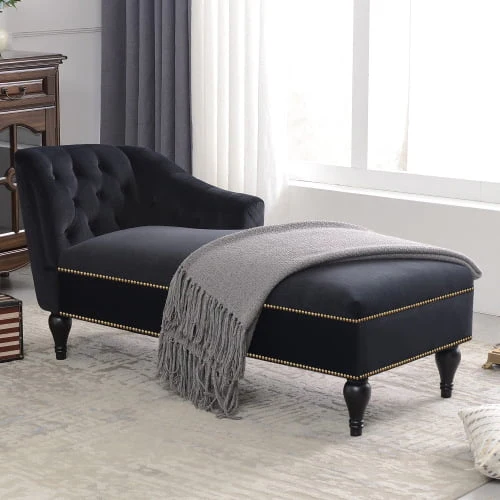 BSHTI 58 inch Velvet Chaise Lounge,Right Arm Facing Lounge Chair,Button Tufted Chaise Lounge indoor