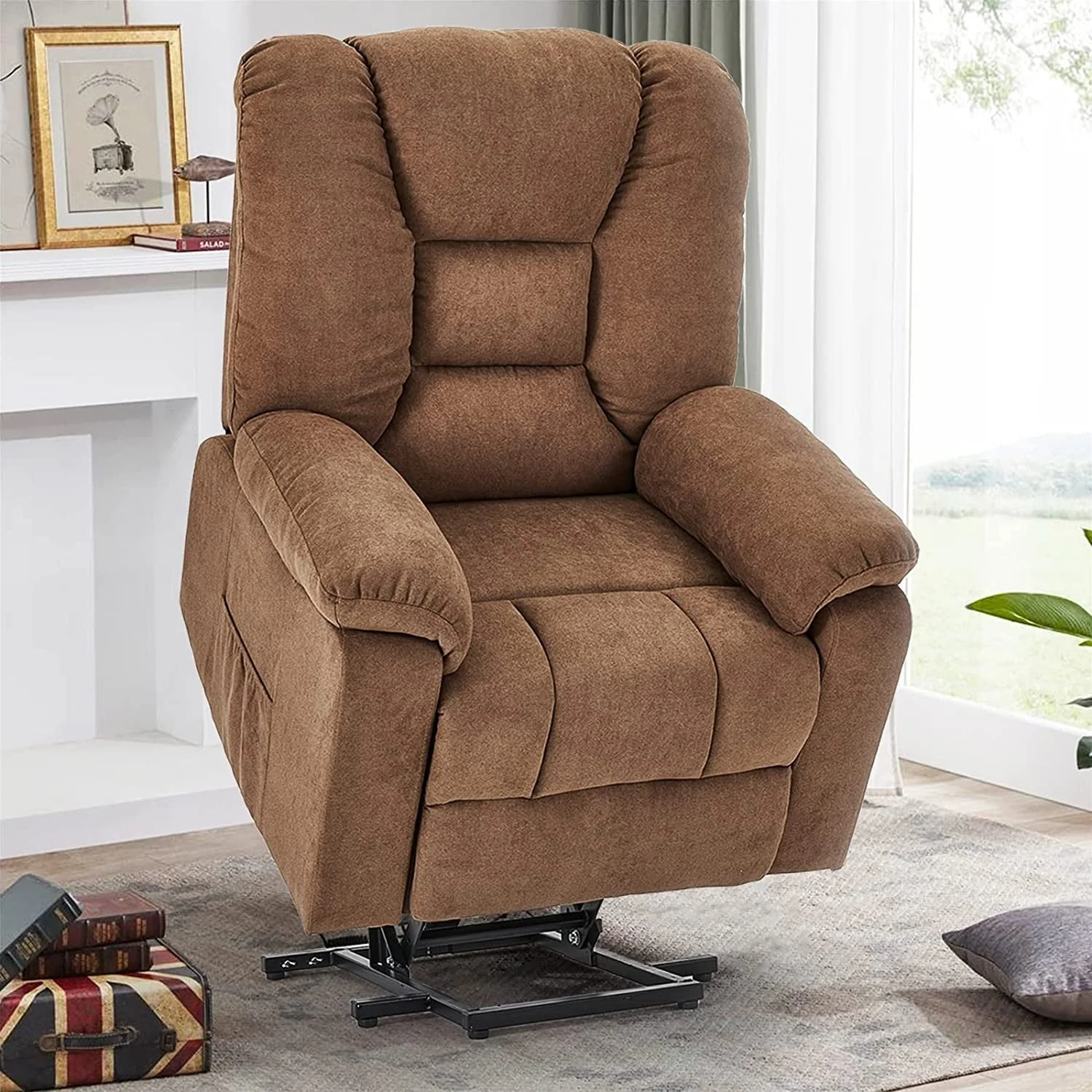 YODOLLA Power Lift Recliner for Elderly, Electric Lift Chair with Heated Vibration Massage in Clay, Brown