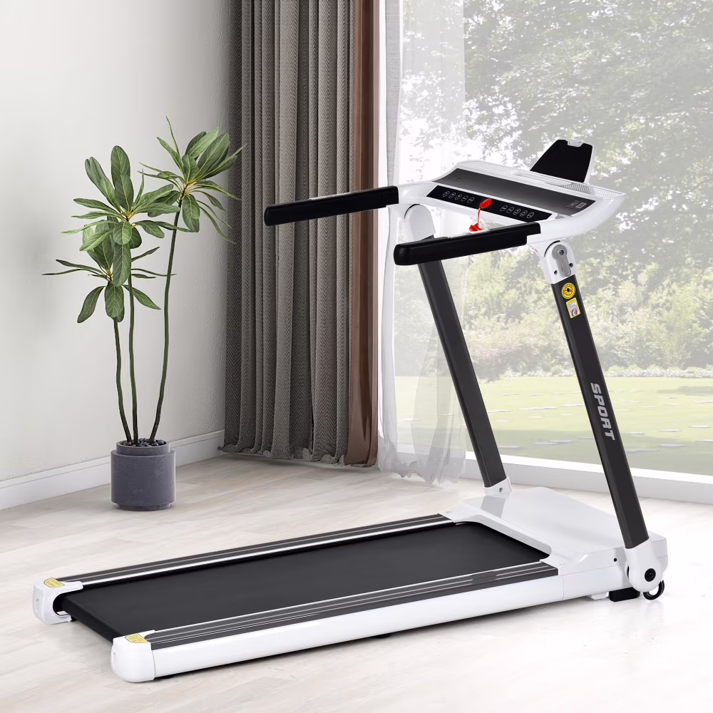 Folding Portable Treadmill, Compact Walking Running Machine with LED Display Phone Holder, Workout Electric Foldable Treadmills for Home Gym Small Spaces 3.5HP Weight Capacity 300 lbs (White)
