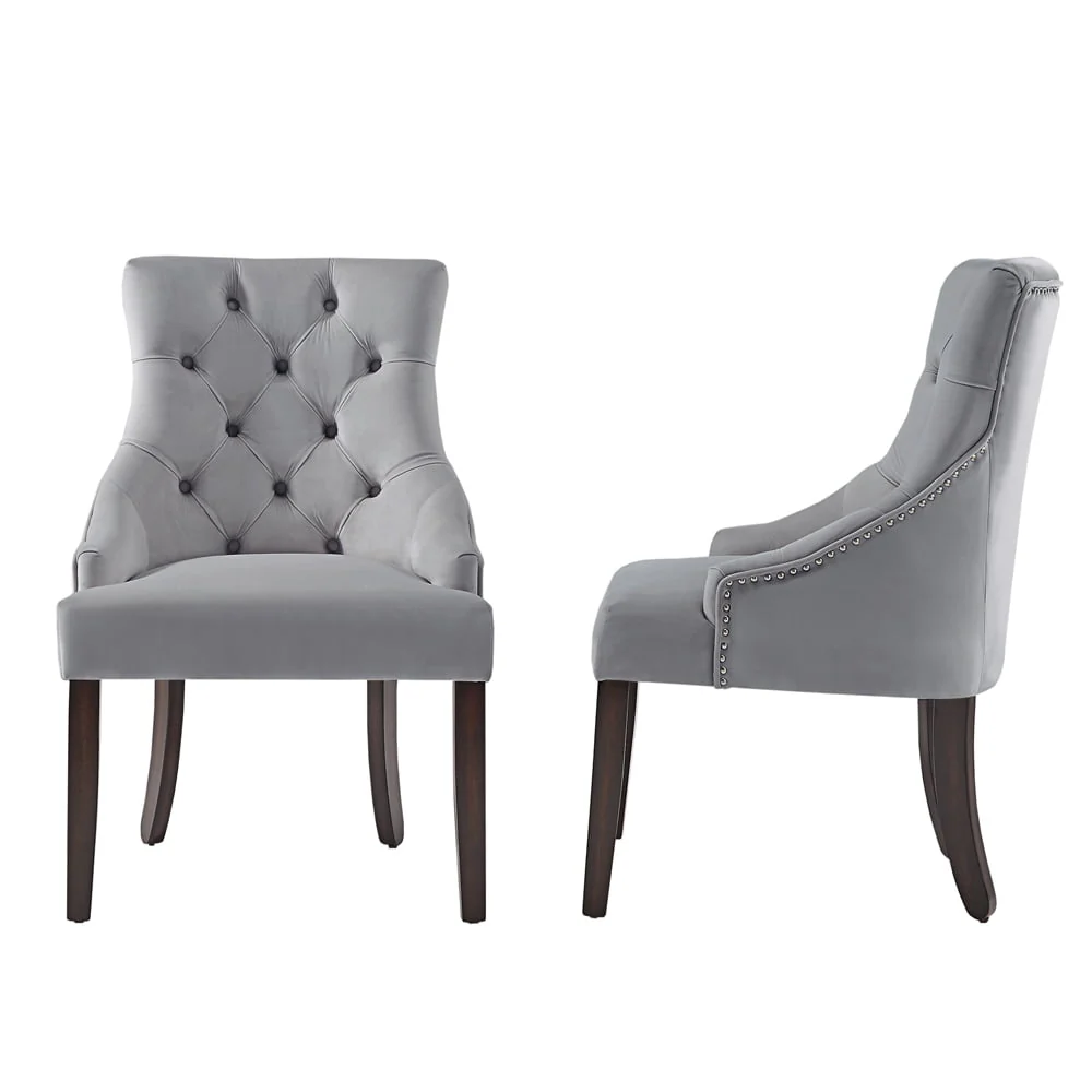 Chelsea Lane Curved Back Velvet Tufted Dining Chair, Set of 2, Gray